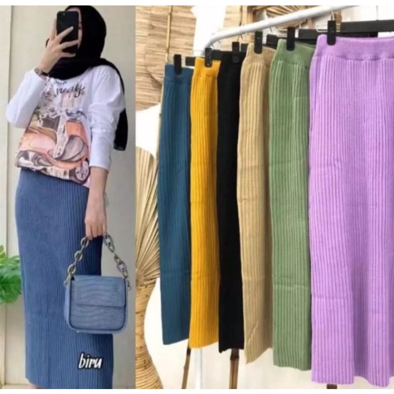 ROK SPAN RAJUT PANJANG JUMBO / ROK RAJUT PLISKET / PANJANG TEBAL PREMIUM