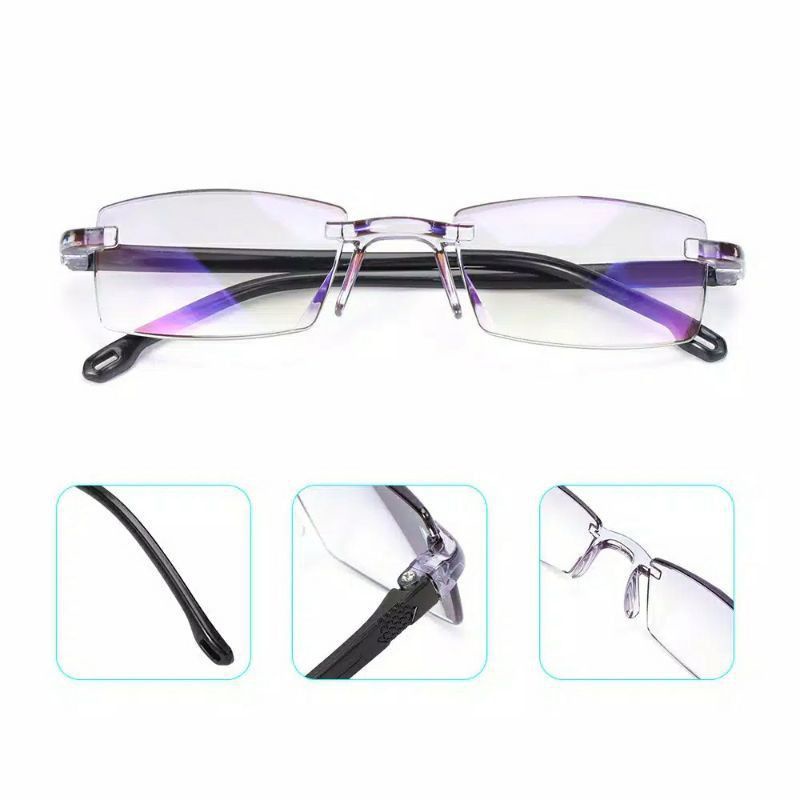 KACAMATA ANTI RADIASI (BLUERAY), Kacamata Baca Plus / Kaca mata Jauh Dekat / Kacamata Fashion Pria Wanita RIMLESS STYLE