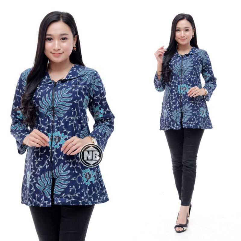 tey-17 Batik Wanita ASJ SA HRB026 Kenongo Kemeja Tosca Pendek Zipper Depan - Size M L XL XXL-2