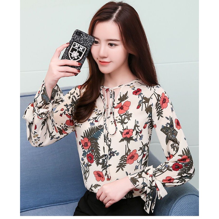oi613- baju atasan wanita blouse import motif bunga
