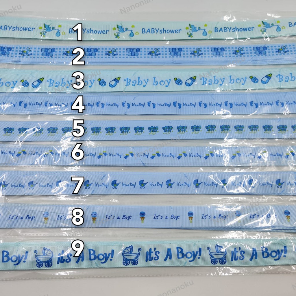 [5 pcs/motif] Pita Tarik 25 mm Baby Boy Biru Pita Serut