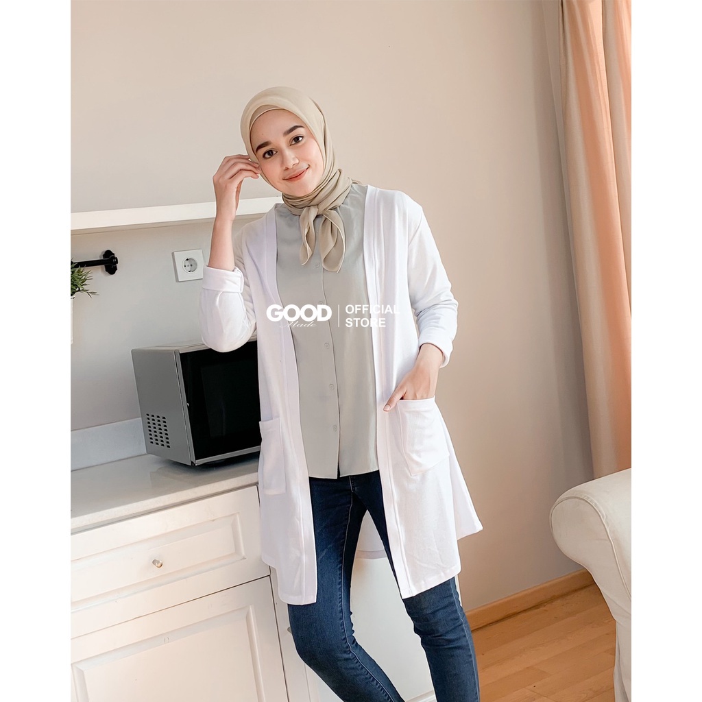 GOOD MADE - Long Cardigan Panjang | Cardigan Lacost Wanita | Muslimah Kardigan | Outer Polos | Atasan Wanita | COD