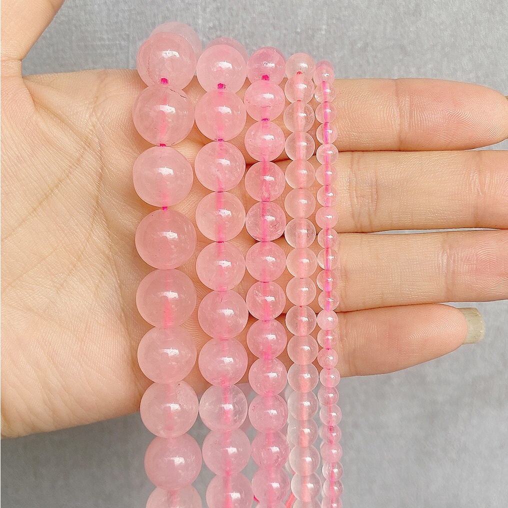 Batu Alam Rose Quartz 4/6/8/10/12 MM Dipilih Batu Alam Manik-manik Bulat untuk Membuat Perhiasan Massal 38 CM/Strand