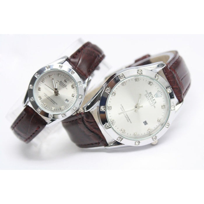 Jam Tangan Rolex Couple Tali Kulit Coklat Tua Rx001 High Quality