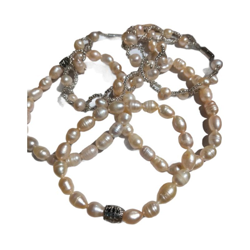 gelang mutiara asli mutiara air tawar  tali karet elastis kuat