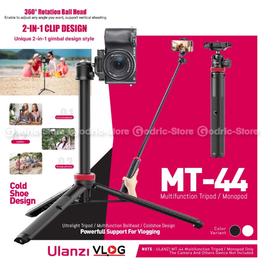 ULANZI MT-44 Tripod Vlog Extend 100cm w/ 2in1 Clip Holder HP &amp; Camera