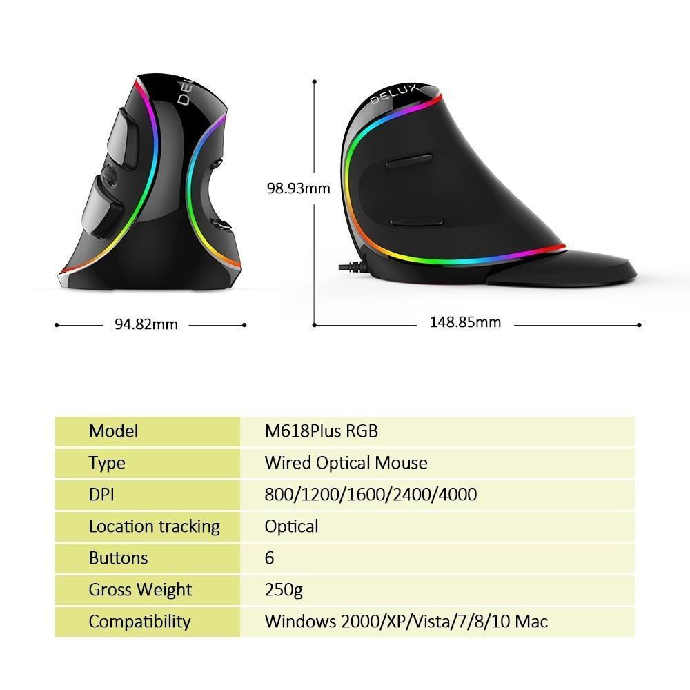 Ergonomis Mouse from Delux M618 Plus RGB Vertical wired