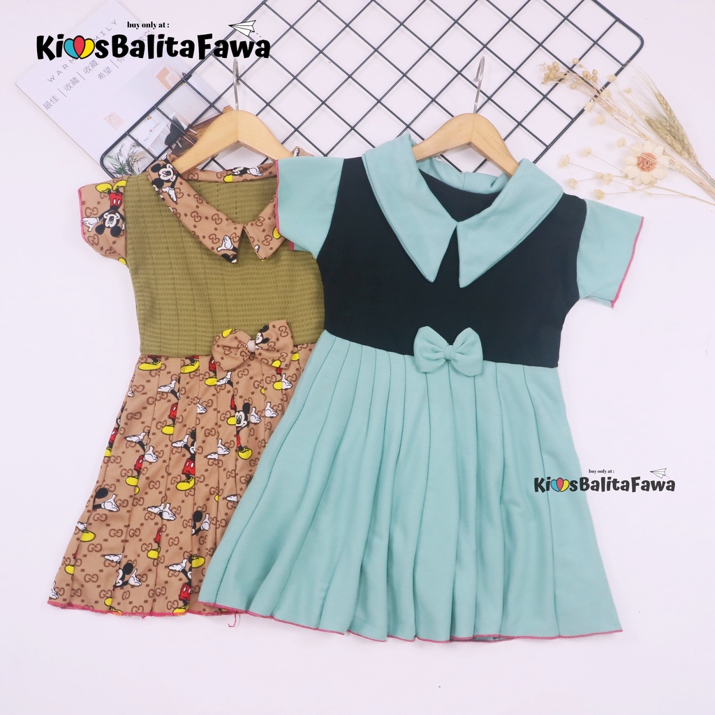 Dress Aqila uk 1-2 Tahun / Model Kerah Lengan Polos Batik Bunga Baju Anak Perempuan Cewek babycinnamon