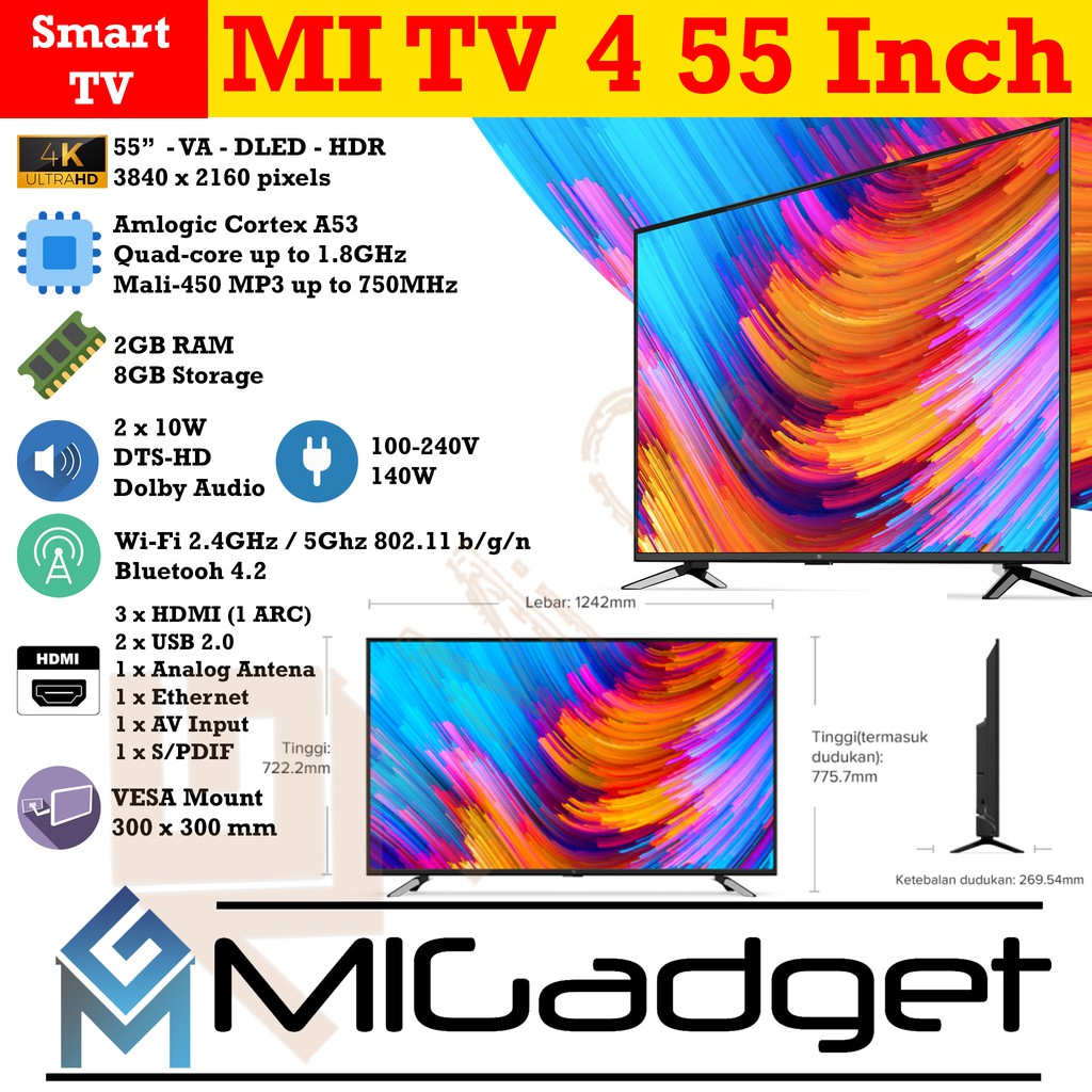 Xiaomi Mi TV 4 55 Inch MiTV 4 55&quot; 4K Mi LED TV 4K 55 Inch HDR Dolby DTS Android Smart TV