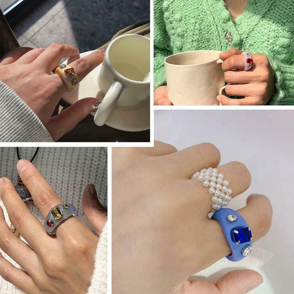 Hu Hu Hu Hu Hu Alat Bantu Pasang Kacamata♡ Cincin Wanita Bahan Akrilik Hias Berlian Imitasi Untuk Pesta / Hadiah