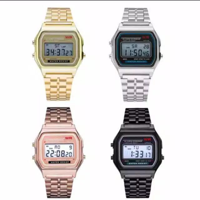 Jam Tangan Wanita Digital Kotak Rantai Model Casio