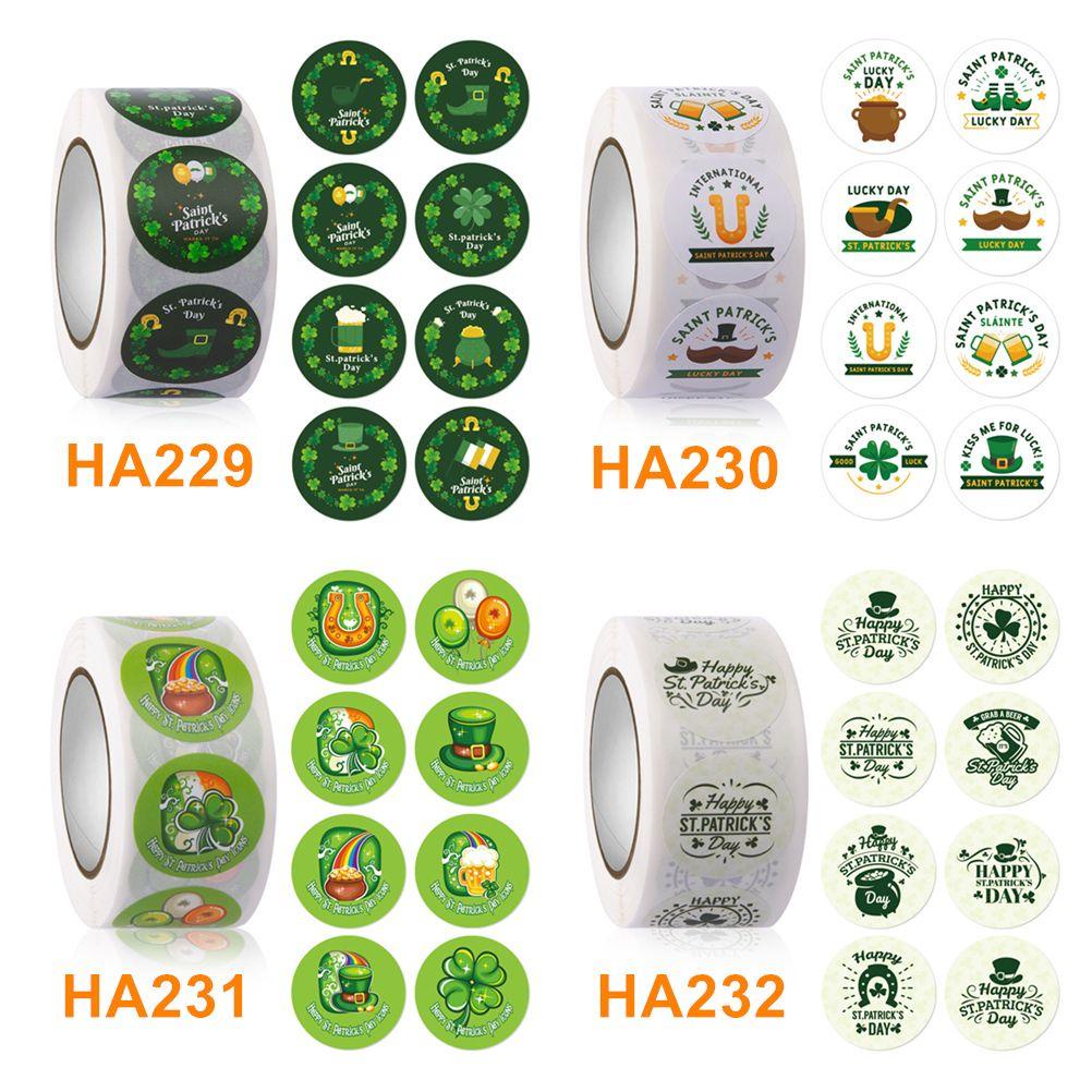 500pcs / Roll Stiker Bulat Dengan Perekat Untuk Festival Stiker Label Desain Patrick 's Day