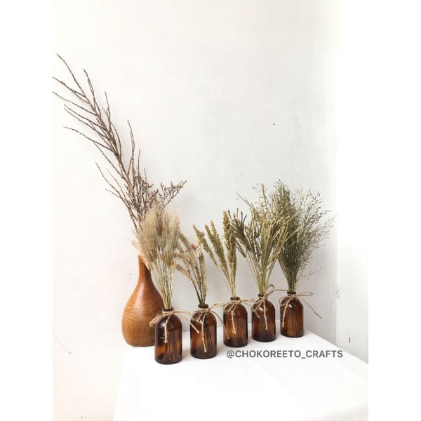 BUNGA KERING + VAS KACA MINI COKLAT