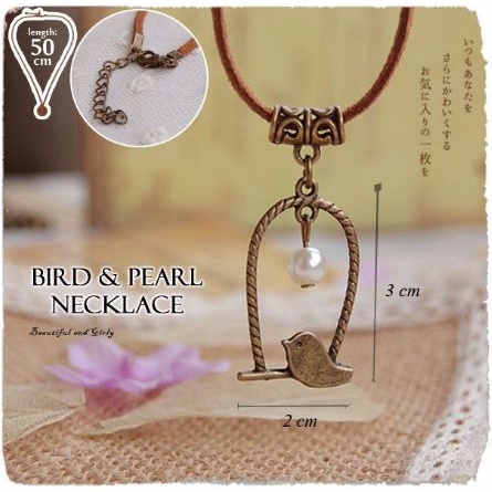 ACC5131BR - Kalung Wanita Burung & Mutiara Style Kawaii Mori Jepang