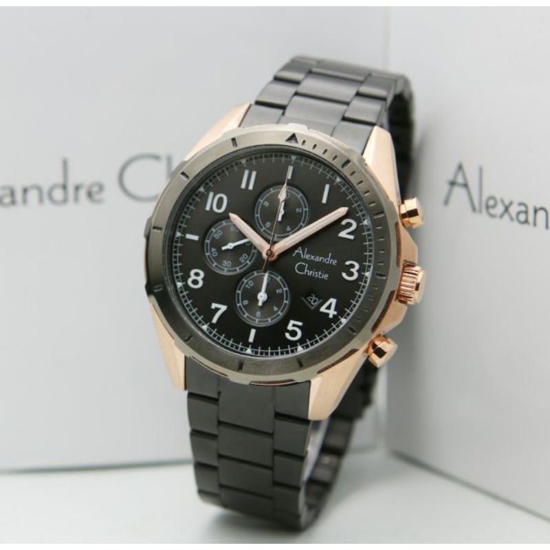Jam Pria Alexandre Christie AC6556 Original Hitam Rosegold