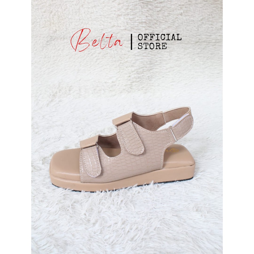 BELTA Sandal Wanita Tali Belakang Sol Tebal Empuk Mocca Tan Mustard Black