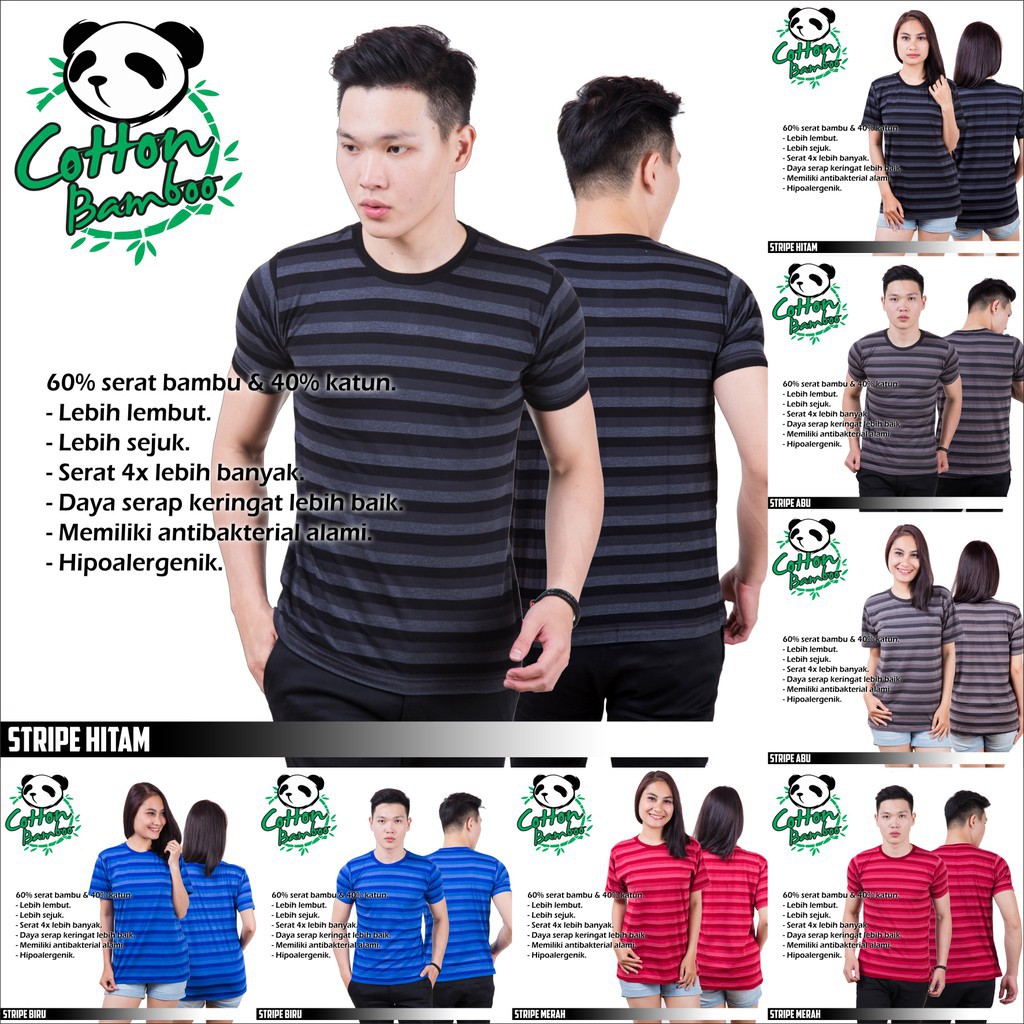 Promo Kaos polos katun bambu stripe kaos katun bambu Kaos cotton bambu