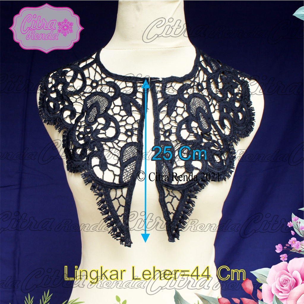 (Per Pasang) AP297 Aplikasi Leher Aplikasi Kerah Bordir Tempel Cantik Biru Navi