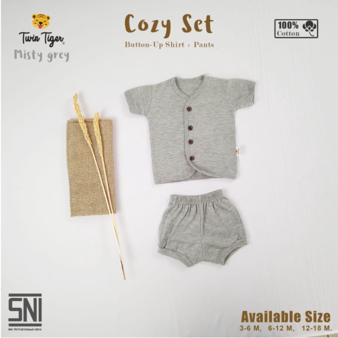 COZY SET Setelan Pendek TWIN TIGER SETELAN BAJU BAYI BAJU ANAK 3-18 BULAN Comfy earth series