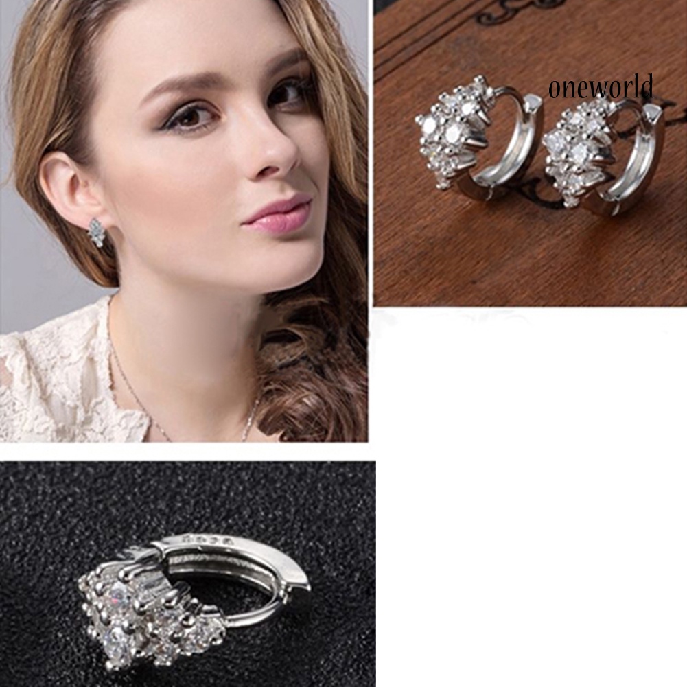 OW@ Women Fashion Rhinestone Ear Stud Round Hoop Huggie Earrings Jewelry Gift