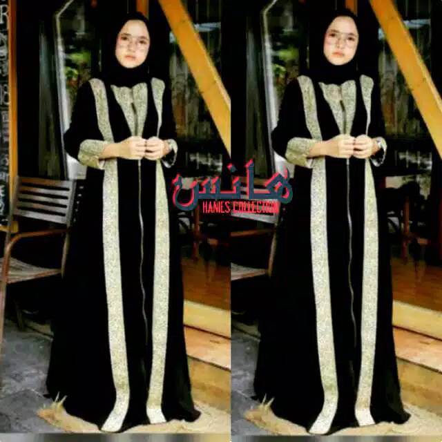 Abaya gamis hitam arab mewah pesta saudi mesir dubai ori 