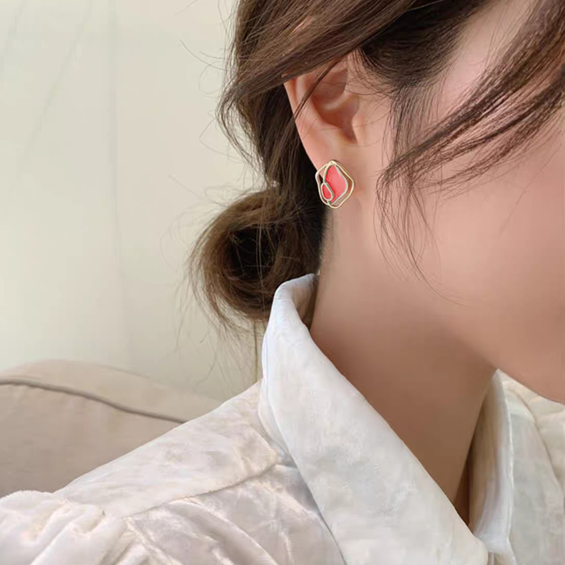 Anting 925 silver needle Bentuk Geometri Hati Bulat Bunga Asimetris Gaya Korea Untuk Musim Panas