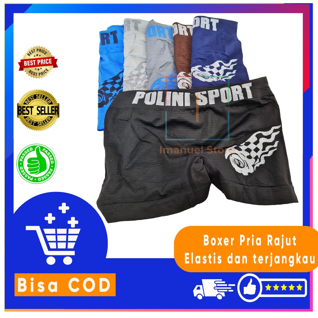Polini Celana Dalam Boxer Pria Tanpa Jahitan Samping CD Seamless ukuran L XL