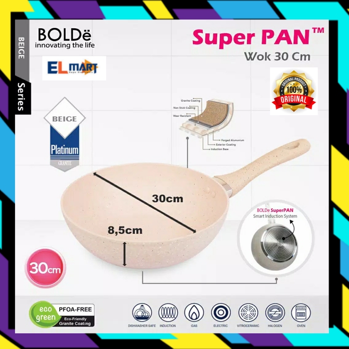 BOLde super pan granite Wok Pan beige 30cm premium quality induksi