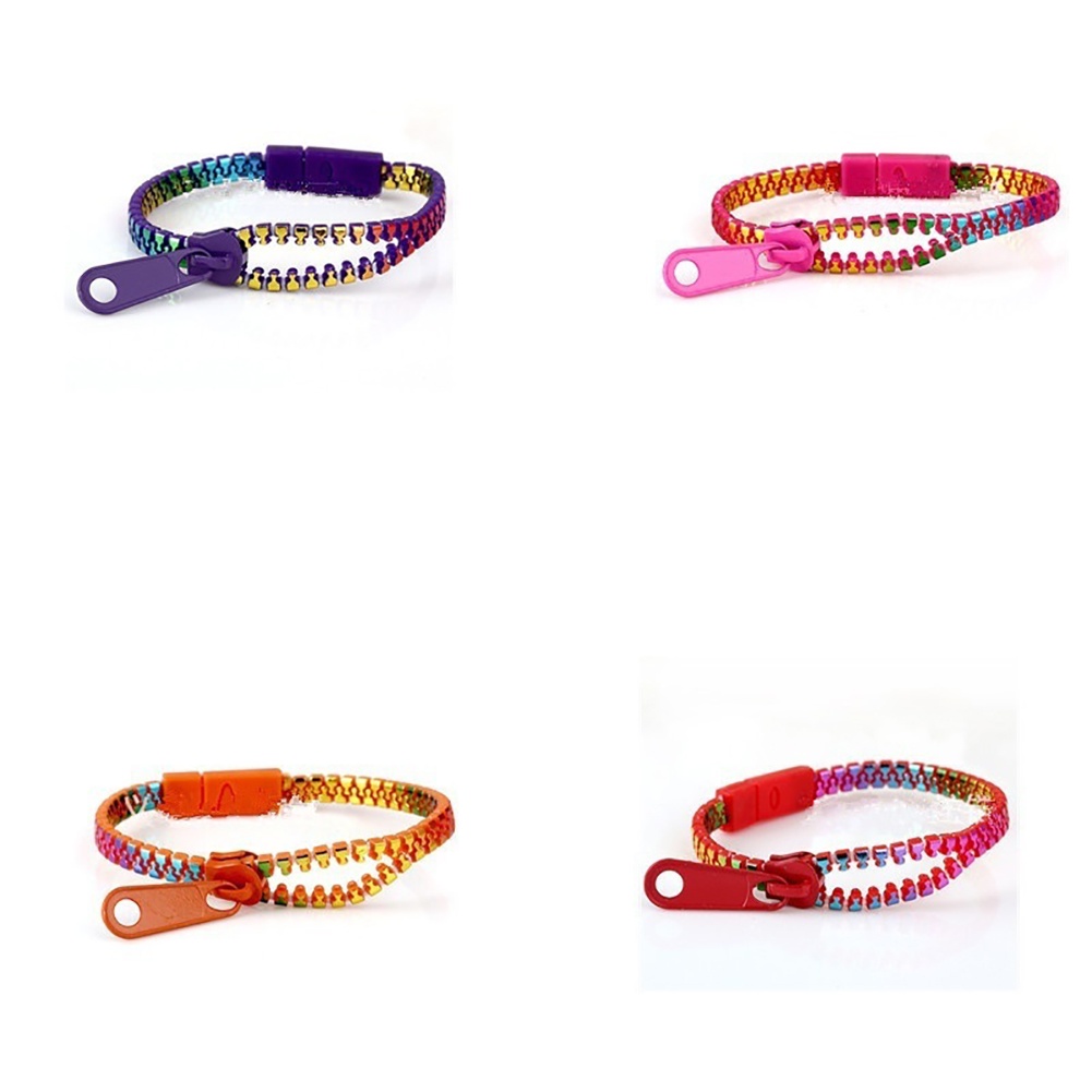 Hu Hu Hu Hu Hu Alat Bantu Pasang Kacamata♡ Gelang Tangan Rantai Model Resleting Warna-Warni Untuk Pria / Wanita