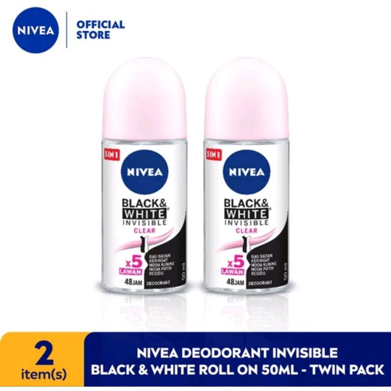 NIVEA DEODORANT ROLL ON BLACK WHITE 50 ML 2 PCS