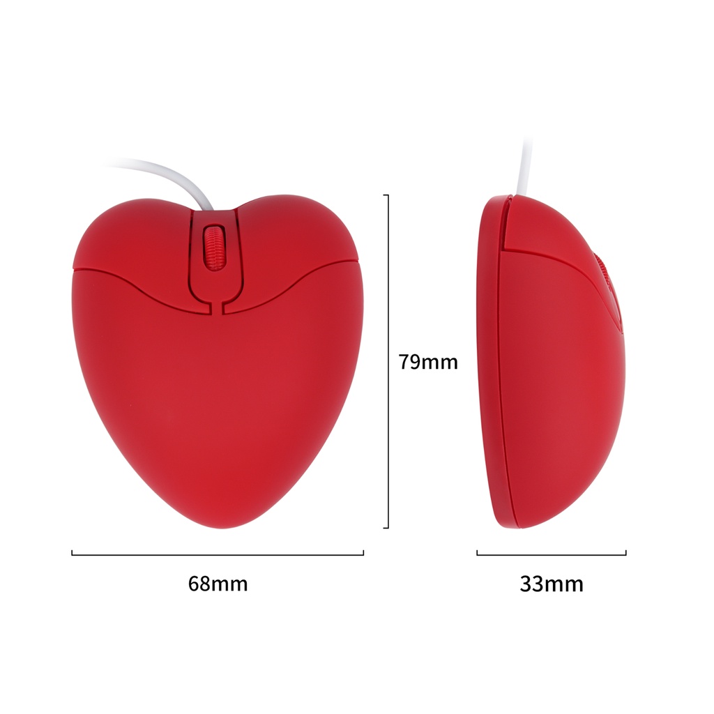 Cute Love Heart Shape Wired Mouse Portable Mini Mice Kartun Mouse Untuk PC Laptop