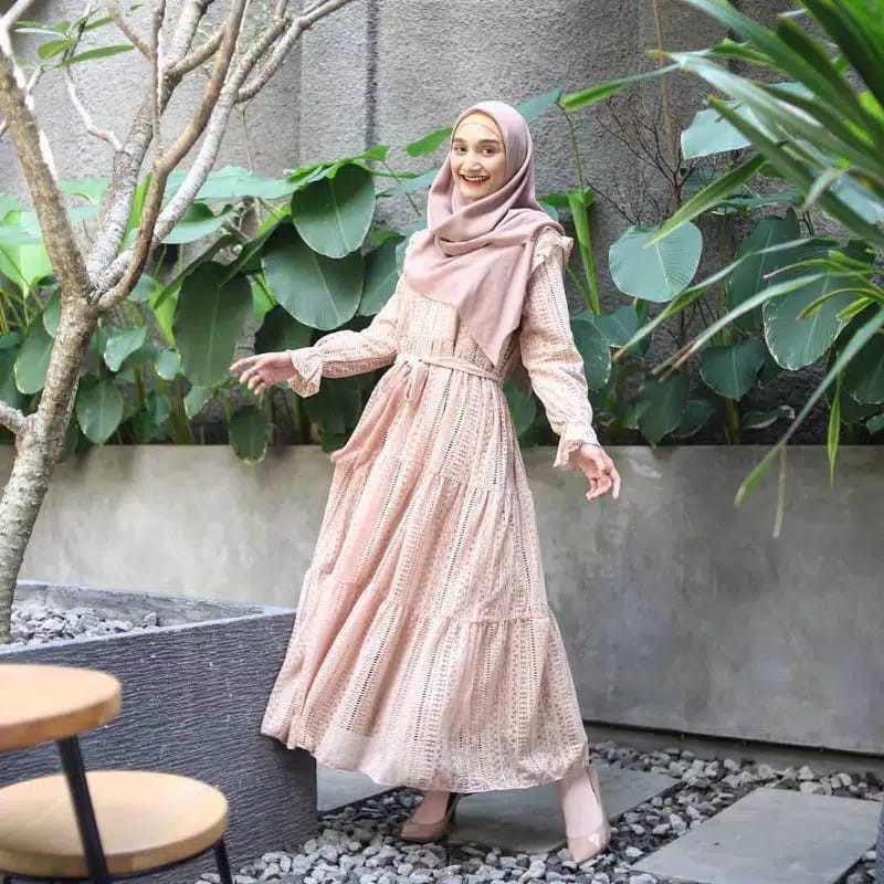 Gaun Pesta Wanita Muslim Dress Muslim Wanita Terbaru 2022 Gamis Brukat Syari Khalila JUMBO XXXL gami