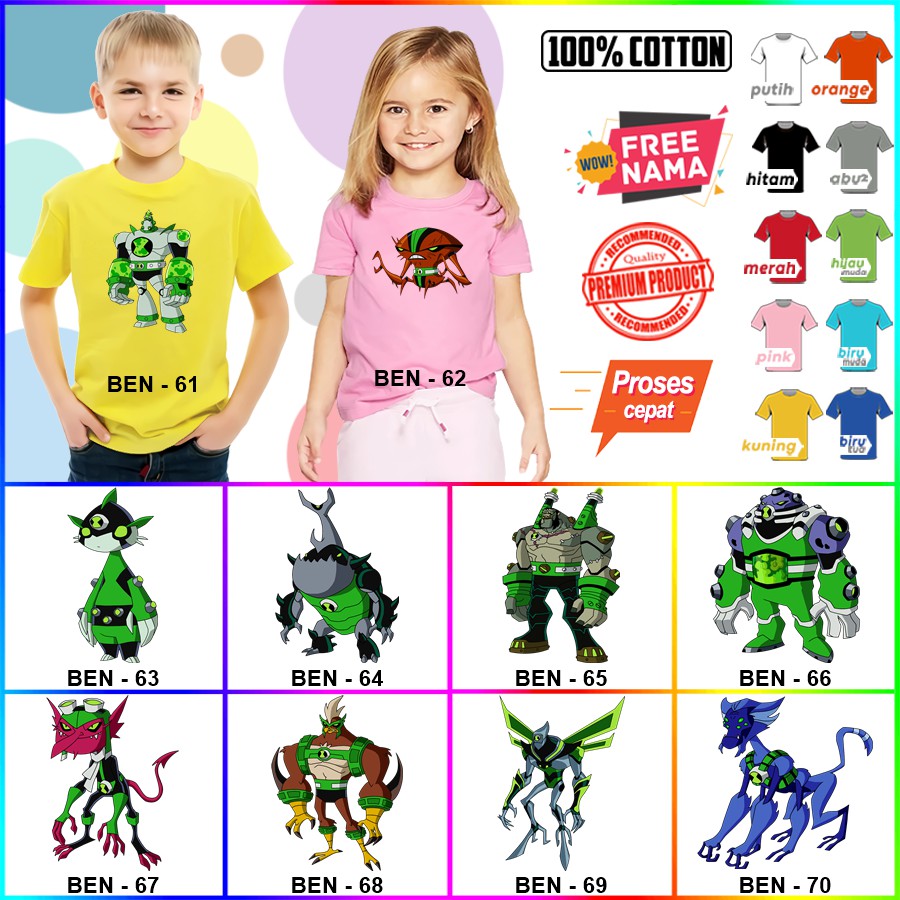 Baju Kaos ANAK DAN DEWASA BEN10 COUPLE (FREE NAMA)