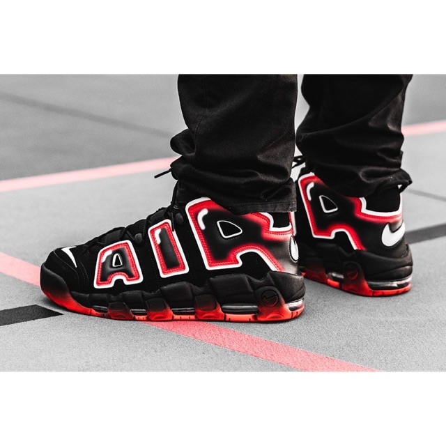 Sepatu Pria - Nike Air More Uptempo 96 Black Laser Crimson - PRM