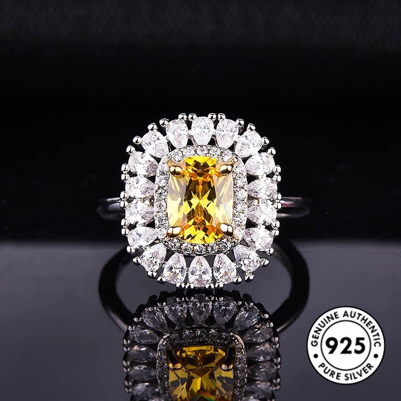 Cincin S925 Silver Desain Water Drop Pear Aksen Kristal Warna Kuning