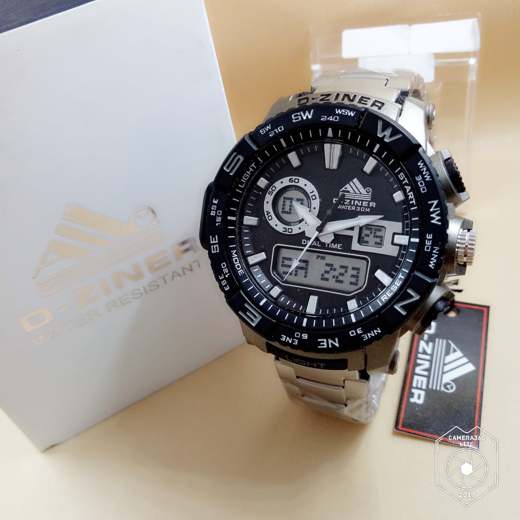 D-Ziner 8140 - Jam Tangan Pria Anti Air (Silver Series) - Dual Time - Rantai Stainless - Original
