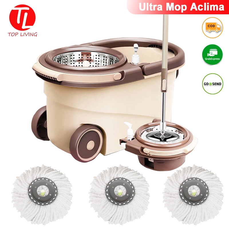 Top Living Spin Mop Alat Pel Lantai Praktis Ultra Mop Otomatis Kering Basah Kain Lap Pel Lantai Bers