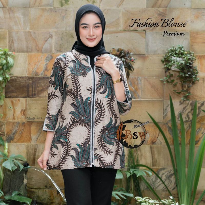 tey-17 Batik wanita ASJ SA HRB026 Kenongo Kemeja Tosca Pendek-Z Kobes Hijau