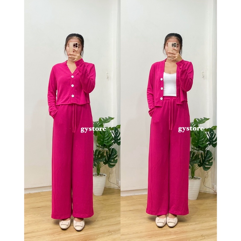 Laurent Knit Korean Set | Setelan Wanita Cardigan &amp; Celana