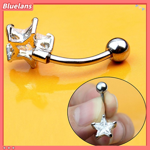 Bluelans Rhinestone Pentagram Surgical Steel Belly Navel Ring Barbell Body Piercing Jewelry