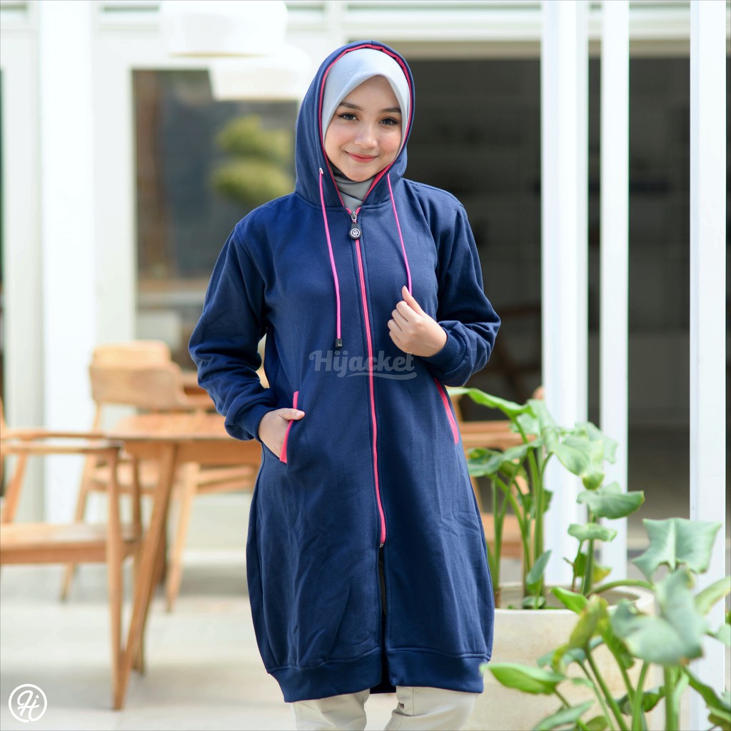 1# Jaket Muslimah for Hijaber Navy X Pink HJ 20 - Hijaket / Hijacket Premium Fleece