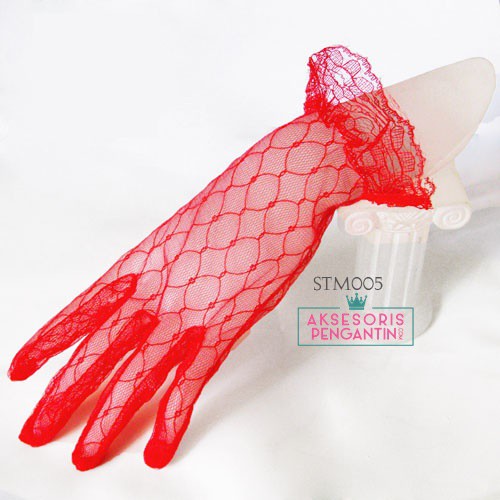 [PRODUK TERLARIS] SARUNG TANGAN PESTA WEDDING GLOVES AKSESORIS PENGANTIN MERAH STM005