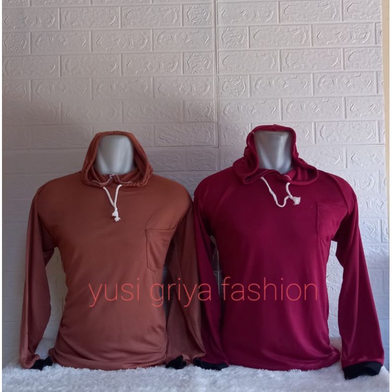 kaos lengan panjang pria jumbo bertopi/baju basahan/baju sawah/baju proyek/baju bertopi