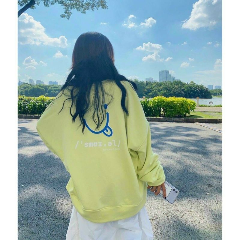 S - XXXXXL(6XL) Sweater SMILE Big Size Women Korean Fashion OVERSIZE Jaket Crewneck Pria Wanita Loose Long Sleeve Ulzzang 5XL 4XL 3XL 2XL XL L M XXXXL HITam Putih Neon