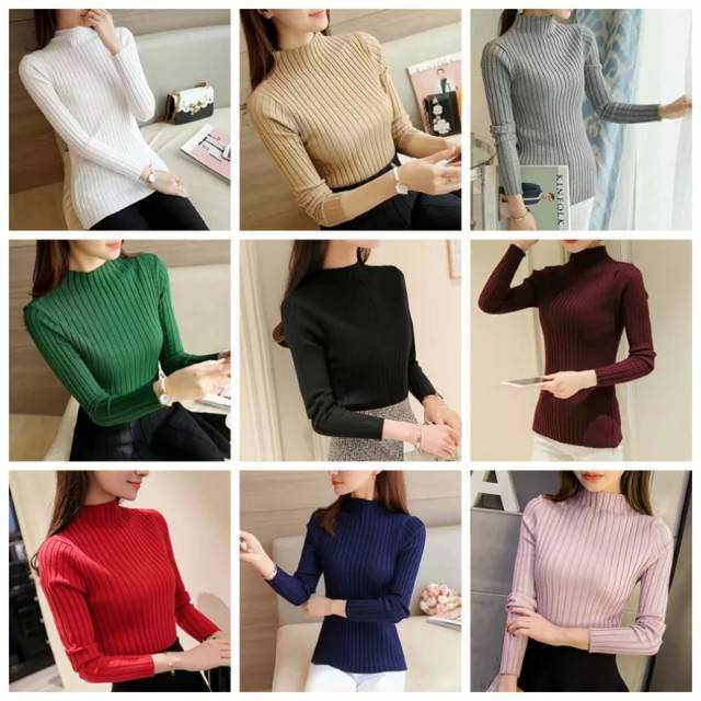 Turtleneck Kerah Tinggi Rajut Daisy Knit Inner