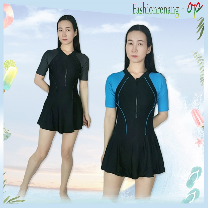 39073 Baju Renang/Baju Renang Rok/Baju Renang Dewasa/Baju Renang Wanita/Baju Renang Lengan Pendek