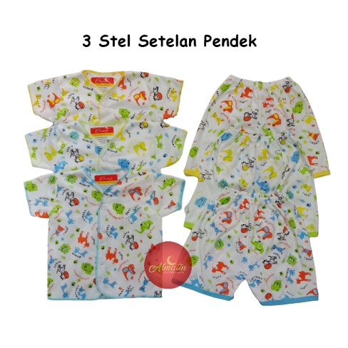 3 Stel Setelan Baju Bayi Pendek NB 0-6 Bulan D'noorfa SNI