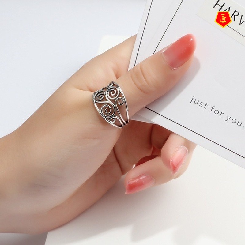 [Ready Stock]Vintage Silver Black Hollow Flower Ring