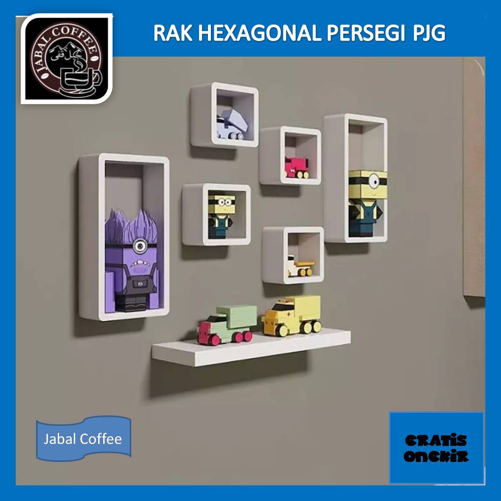 Rak Dinding Hexagonal Persegi Panjang 3in1 / Rak Persegi Panjang / Rak Hexagonal Satu Set Isi Tiga 15