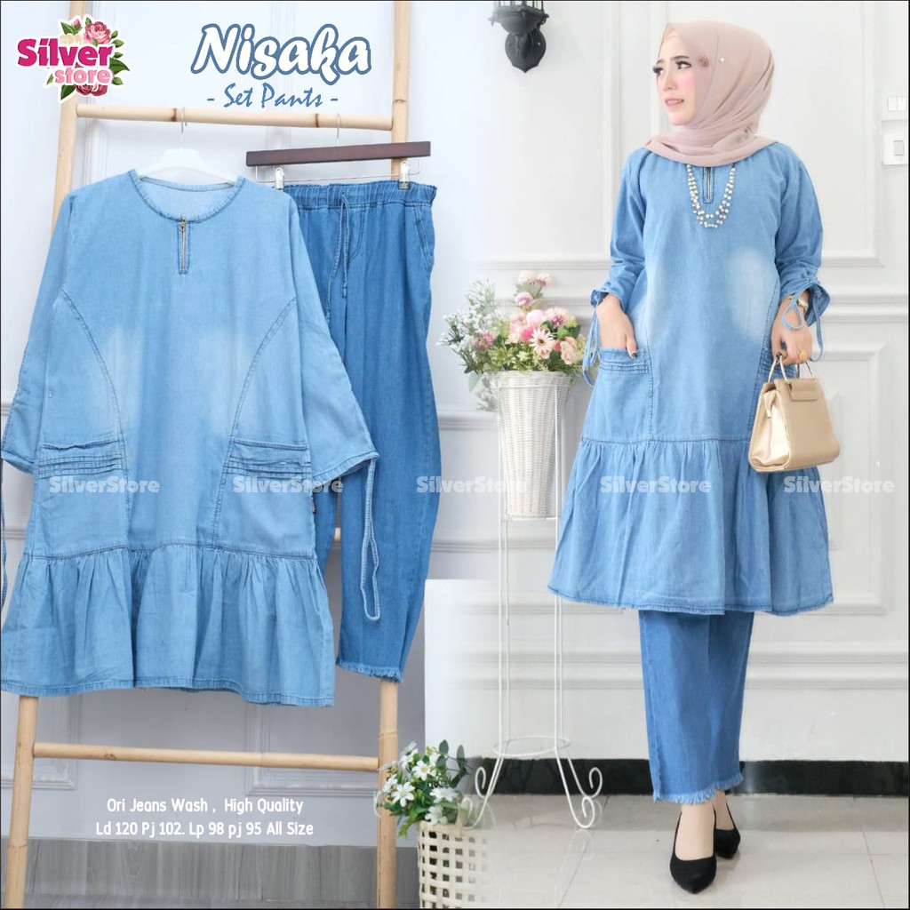 NISAKA SET / BAJU WANITA/SETELAN CELANA & TUNIK /SETELAN JEAN/ SETELAN LEVIS/ ATASAN&BAWAHAN